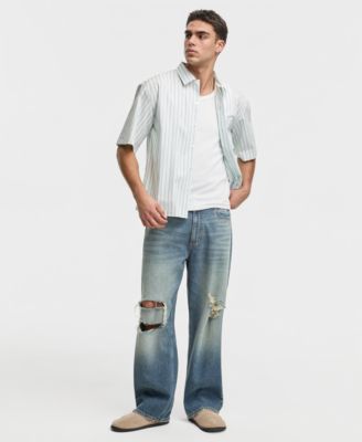 Men's Boxy-Fit Striped Short-Sleeve Shirt