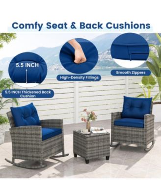 Outdoor Rattan Rocking Chairs with Table and Soft Cushions