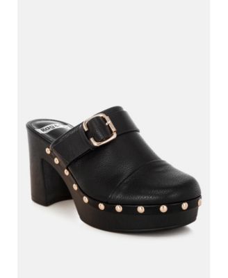 Rag and Co Womens Septim Genuine Leather Studded Clog Heels