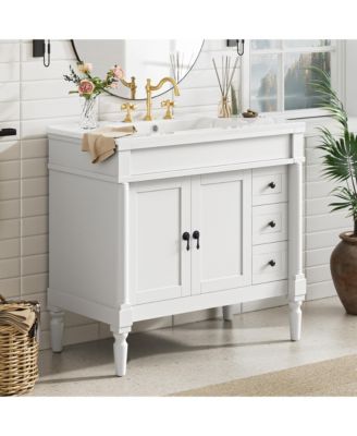 36" Bathroom Vanity with Ceramic Sink, Soft-Close Doors & Adjustable Shelves.