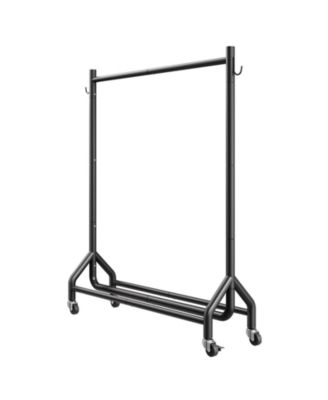 Rolling Clothes Rack with Hanging Rod & Side Hooks, 198 lb Capacity, Heavy-Duty Carbon Steel Garment Rack with Wheels