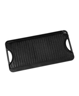 20 x 10 in Reversible Cast Iron Grill/Griddle, Pre-Seasoned Rectangular Griddle Pan with Handle, for Stove Top and Camping BBQ, Black