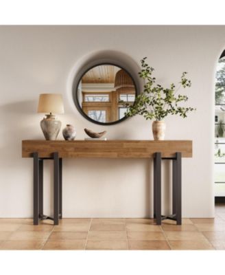 63-Inch Console Table for Entryway, Industrial Behind Couch Table with Black Metal Frame, Minimalist Sofa Table for Living Room