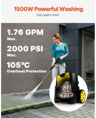 Electric Pressure Washer, 2000 PSI, 1.76 GPM Max, 30 ft Hose, 5 Quick-Connect Nozzles, Foam Cannon, ETL Listed
