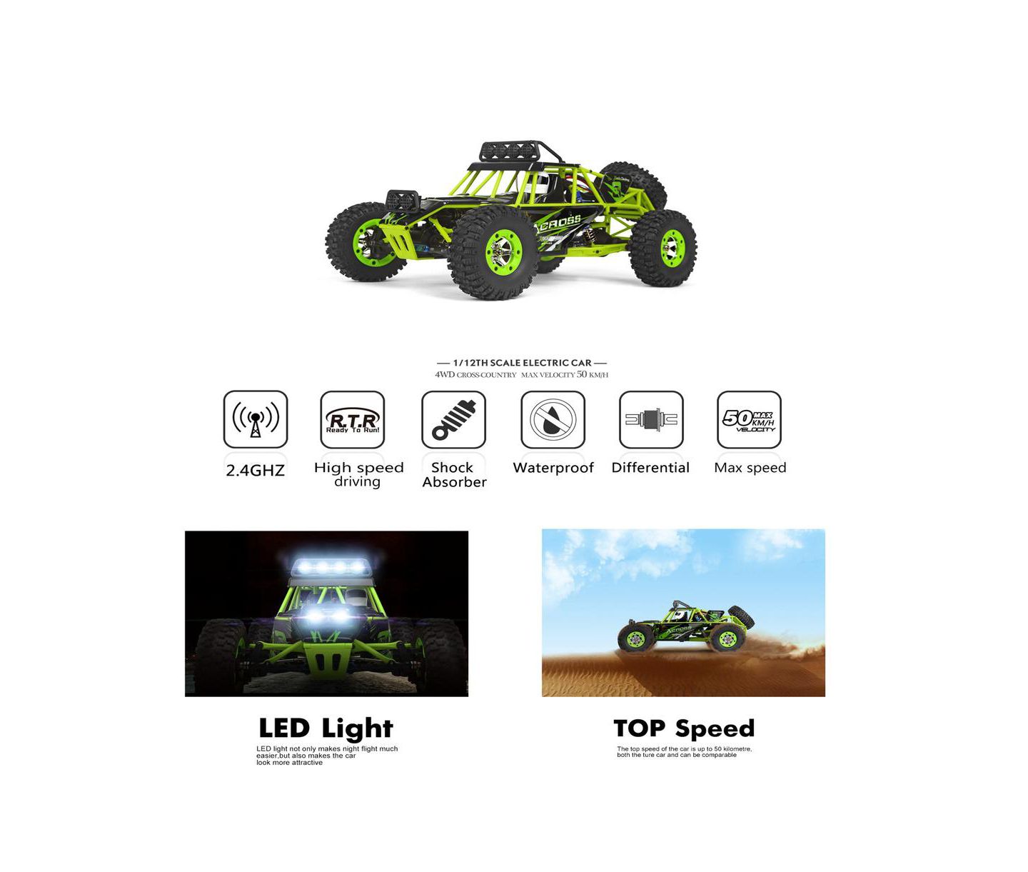 Детская игрушка Bruce & Shark 1:12 Scale High-Speed RC Off-Road Truck, цвет: Зелёный — фото 9
