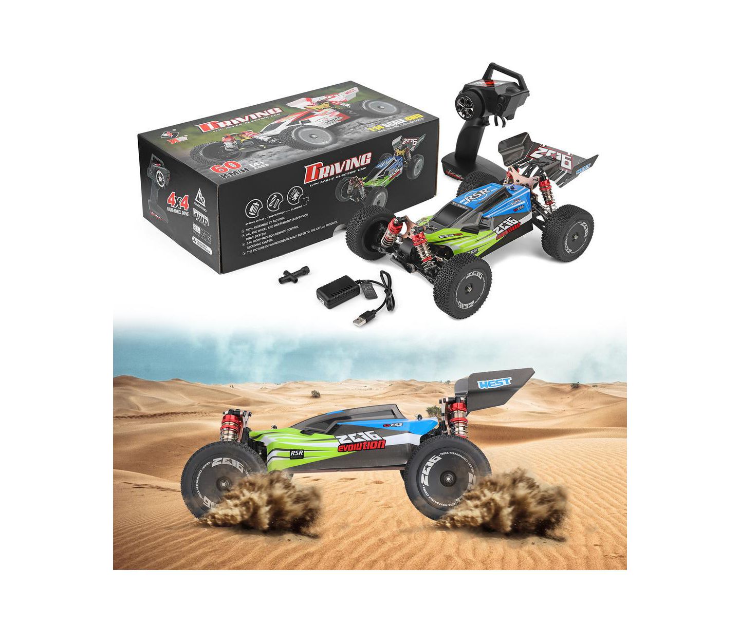 Детская игрушка Bruce & Shark 1:14 Scale 37 Mph High-Speed 4WD Off-Road Monster Truck RC Car, цвет: Зелёный — фото 2