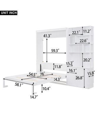 Full Size Murphy Bed with Multiple Storage Shelves and A Cabinet