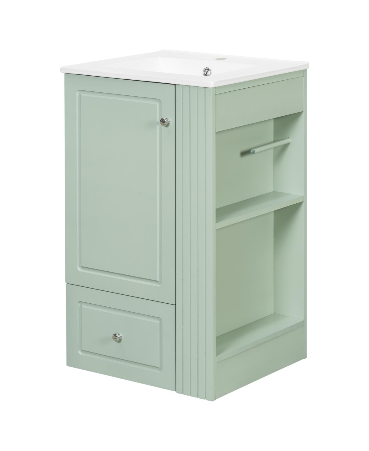 Cesicia 20-Inch Mdf Freestanding Bathroom Vanity with Ceramic Sink, Soft-Close Drawer, Open Shelves, Single Faucet Hole