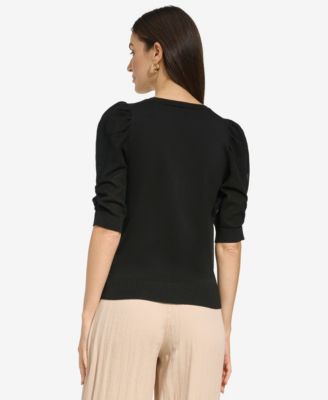 Women's Puff-Sleeve V-Neck Sweater