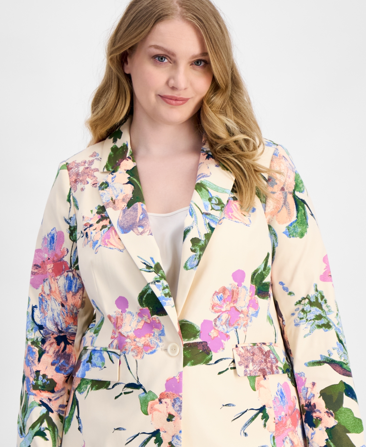 Tahari Asl Plus Floral Print Single-Button Blazer