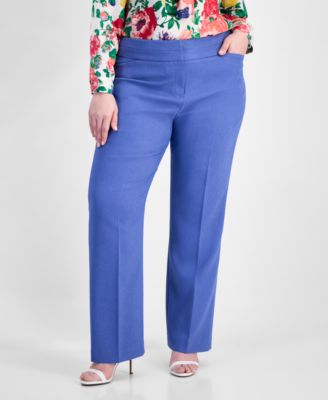 Plus Size Press-Pleat Straight-Leg Pants 