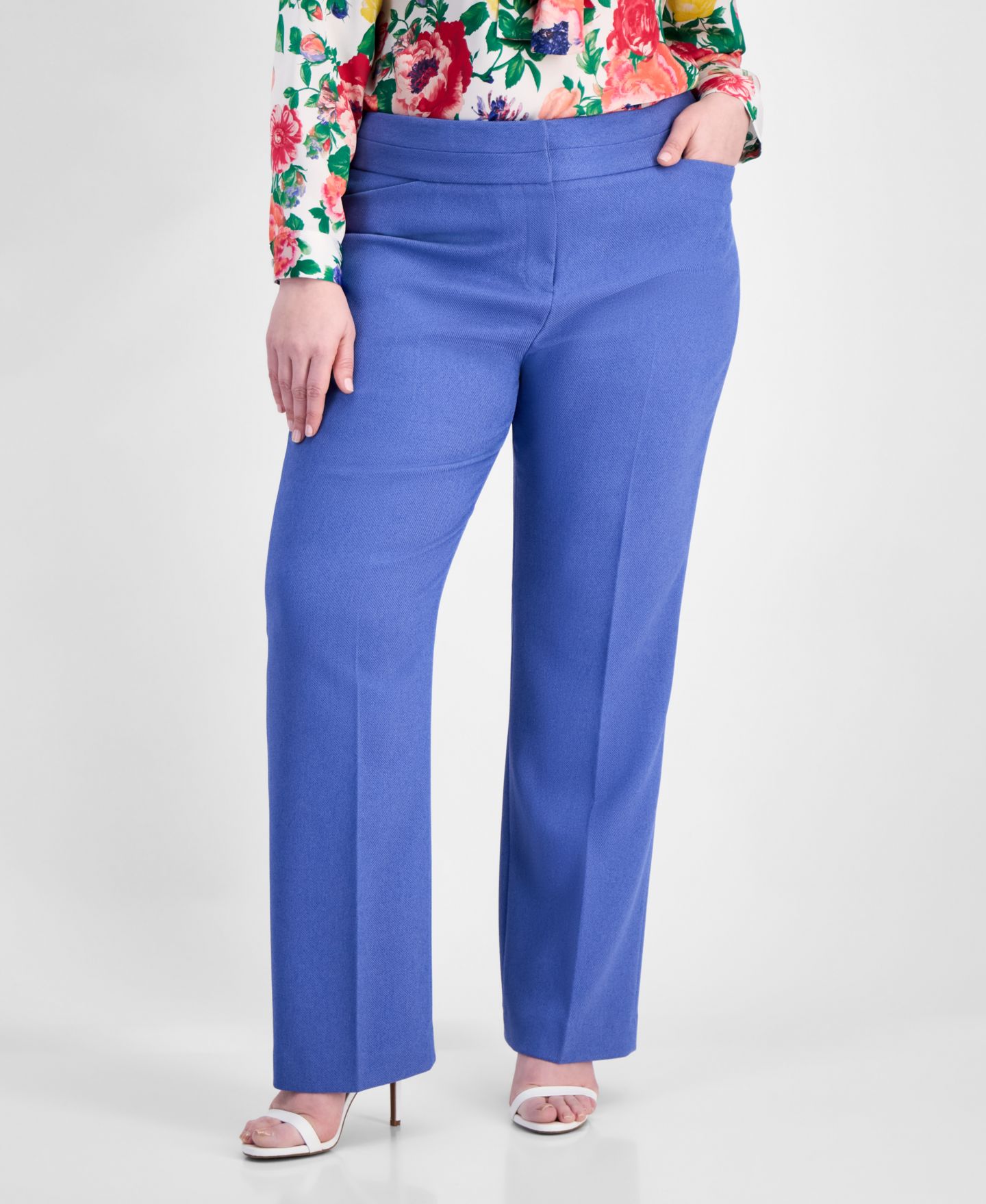 Женские брюки Tahari ASL Plus Size Press-Pleat Straight-Leg, цвет: Deep Peri — фото 3