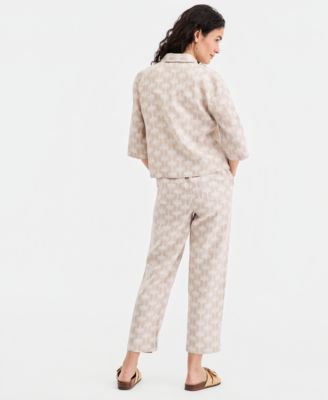 Women's 100% Linen Print Roll-Tab Camp Shirt