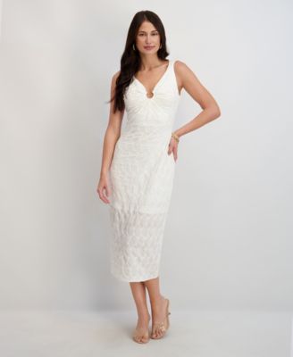Women's Textured Knit Plunge-Neck Scoop-Back Dress