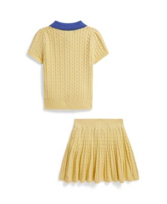 Girls' 2T-6X Mini-Cable Polo Cardigan and Skirt, 2-Piece Set