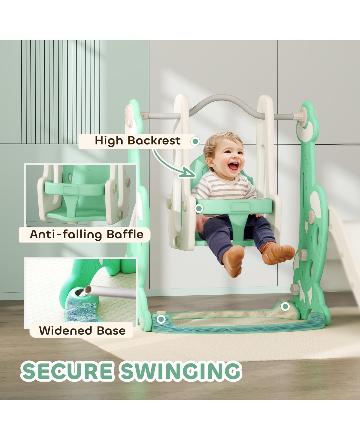 Qaba 4 1 Toddler Slide and Swing Set w/ Climber, Basketball Hoop,