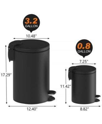 3.2 + 0.8 Gallon Black Soft-Close Lid Step Trash Can Set