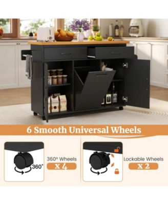 Rolling Kitchen Island Kitchen Cart with Tilt-out Trash Cabinet Island Table