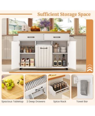 Rolling Kitchen Island Kitchen Cart with Tilt-out Trash Cabinet Island Table