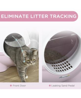 Large Hooded Cat Litter Box with Lid - Includes Scoop, Leak-Proof Sand Pedal & Top Carry Handle, Light Pink