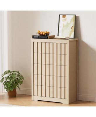 Modern Fluted Dresser for Bedroom, Wooden Chest of Drawers, Handleless Storage Organizer with Deep Drawers for Clothes
