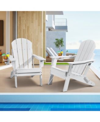 Set of 2 Plastic Adirondack Chairs, All-Weather Folding Patio Chairs with Cup Holder, Ergonomic Armrests