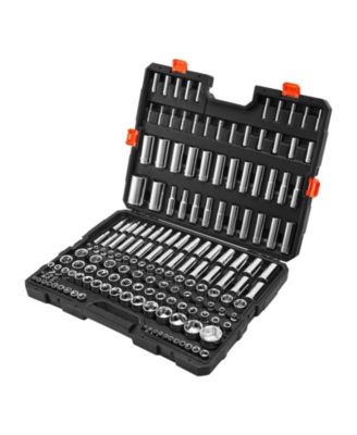 163-Piece Socket Tool Set, 1/4" 3/8" 1/2" Drive SAE & Metric, Deep & Standard, Chrome-Plated CR-V Steel