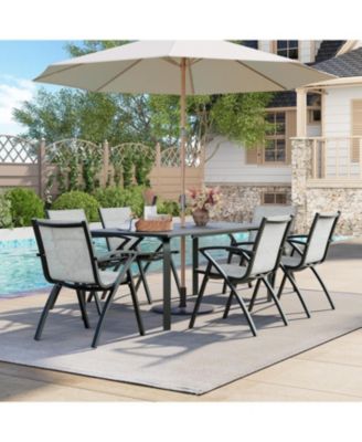 71" Modern Outdoor Dining Table with Umbrella Hole - Aluminum Patio Table, Weatherproof & Rust-Proof Design for Restaurants