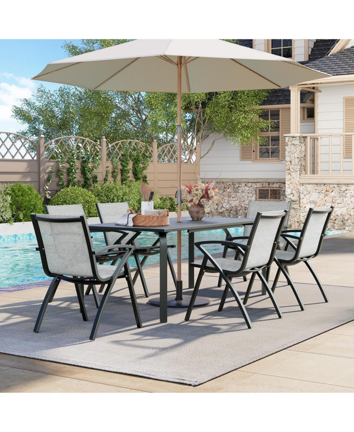 gaomon 71" Modern Outdoor Dining Table with Umbrella Hole