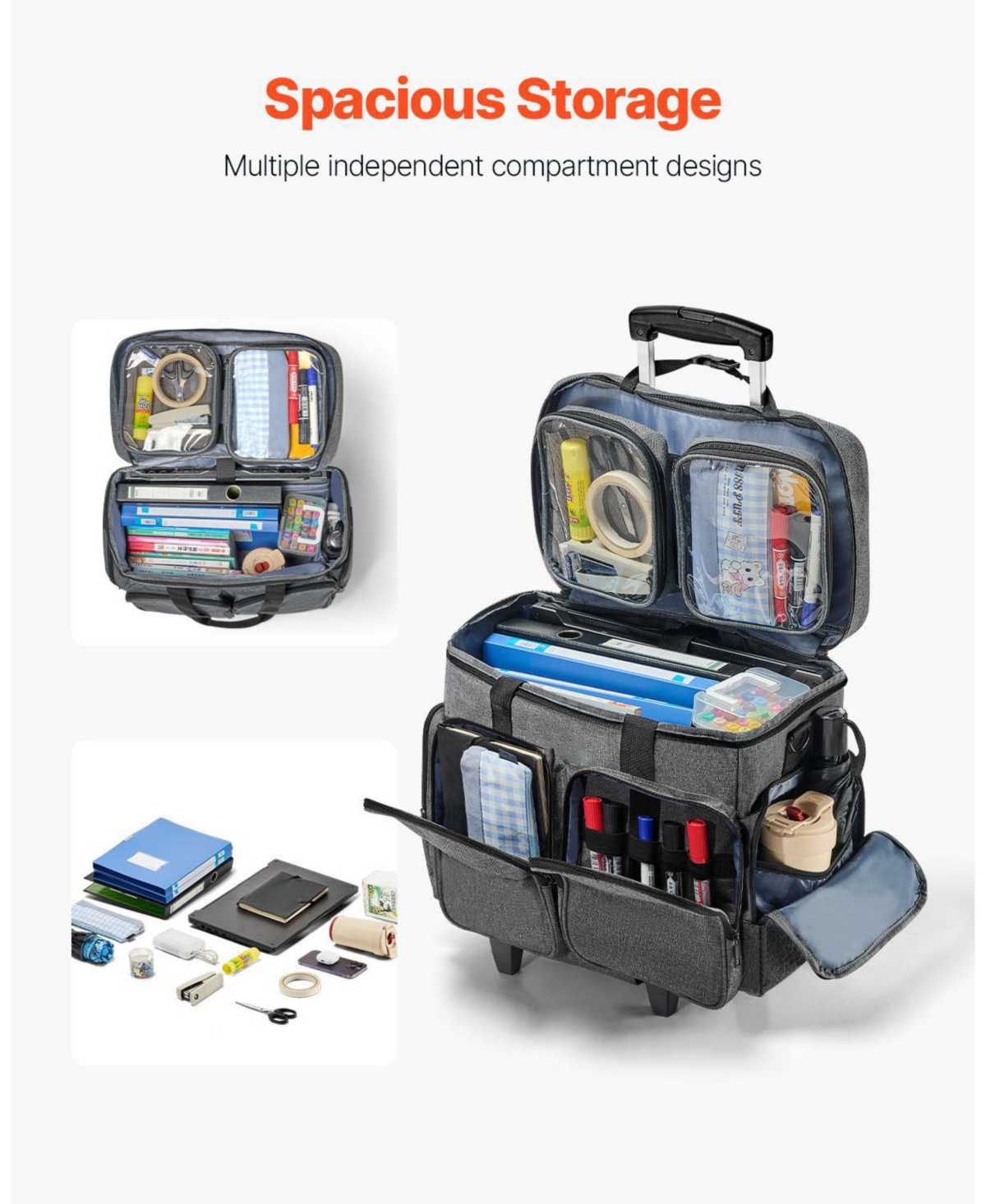 Mecale Rolling Laptop Bag for 15.6" Laptop, Wheeled Briefcase with Detachable Trolley, Telescopic Handle, Computer Tote Bag