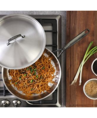 12-Inch Tri-Ply Stainless Steel Frying Pan with Lid & Black Handle – Professional Grade Skillet for Searing, Sauteing & Even Heat Cooking