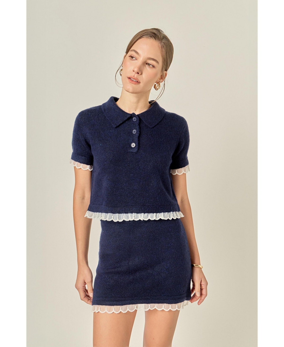 English Factory Women's Scallop Detailed Knit Top