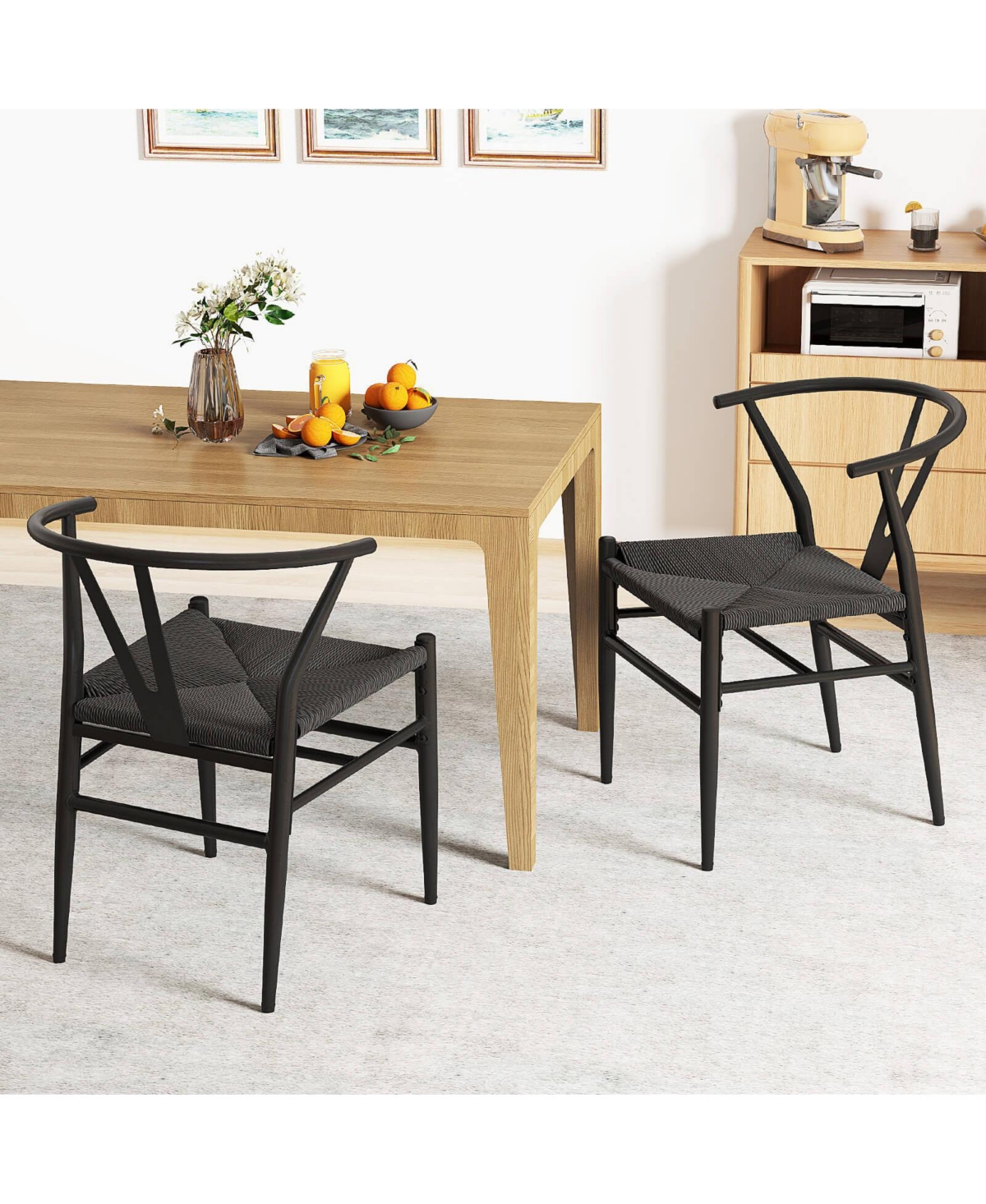 Costway Modern Dining Chair Weave Kitchen Armchairs with Y-Shaped Curved Backrest