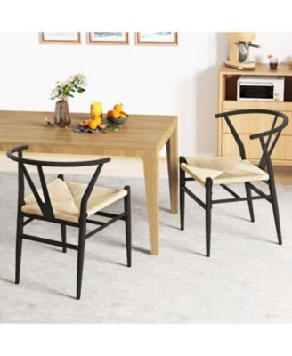 Modern Dining Chair Weave Kitchen Armchairs with Y-Shaped Curved Backrest