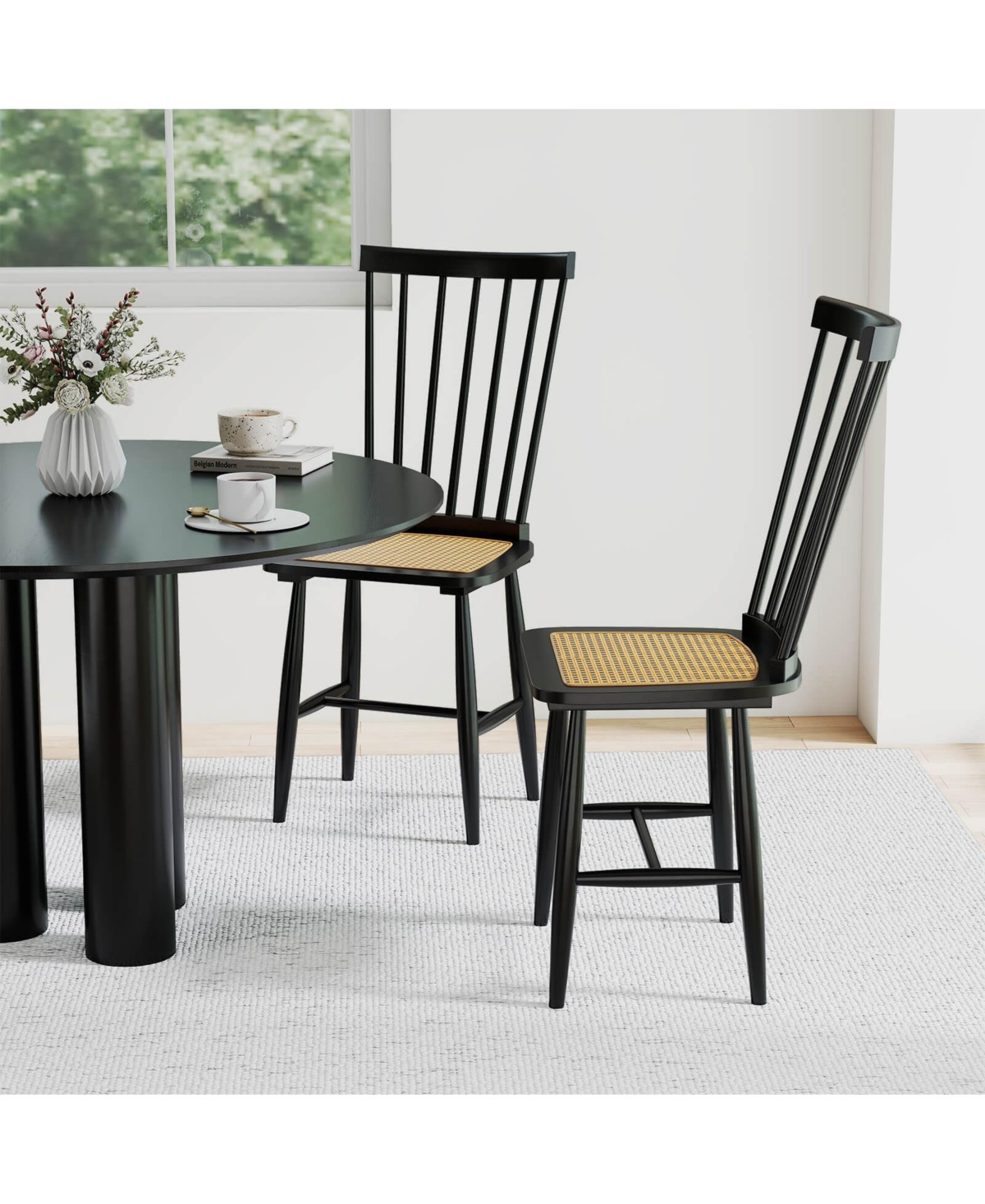 Costway Dining Chairs with Pe Rattan Seats for Dining Room, Kitchen, Restaurant