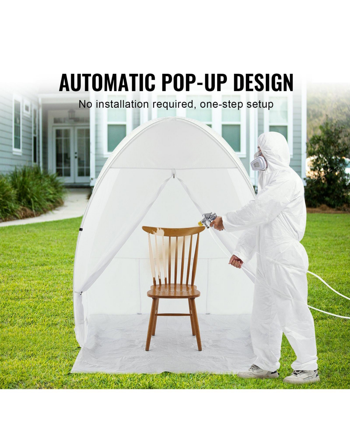 Mecale Pop-Up Spray Paint Shelter, 60 x 60 x 70 in Portable Spray Paint Tent with Built-In Floor, Exhaust Window, Storage Bag
