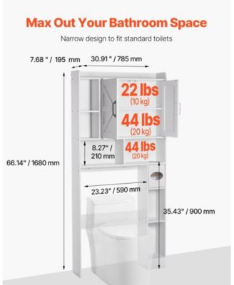 Over-the-Toilet Storage Cabinet, 66.14" Bathroom Space Saver with Double Doors, Adjustable Shelf & Open Shelf, White