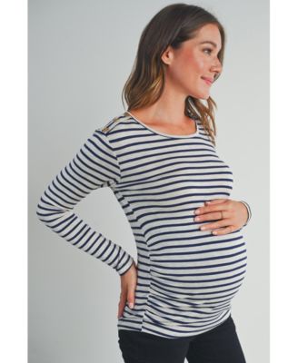 Women's Long Sleeve Side Ruched Striped Maternity Top