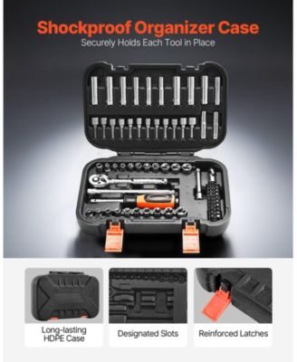 70-Piece 1/4" Drive Socket & Ratchet Set, SAE & Metric, Deep & Shallow, Bits, Accessories, Storage Case, CR-V Steel