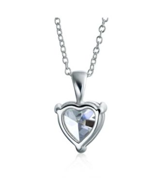 5CT Cubic Zirconia Heart Shaped Solitaire Pendant Necklace .925 Sterling Silver