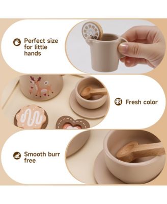 13-Piece Wooden Tea Set with Teapot, Cups & Treats, Child-Safe Gift