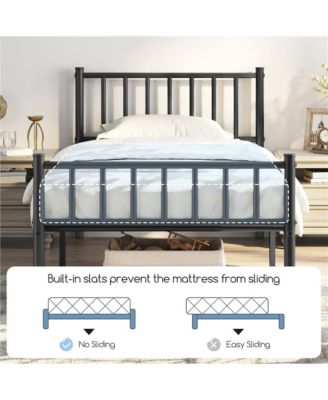 Twin Size 12-Slat Metal Bed Frame with Spindle Headboard, Footboard, 13 Inches Underbed Storage Bed Frame