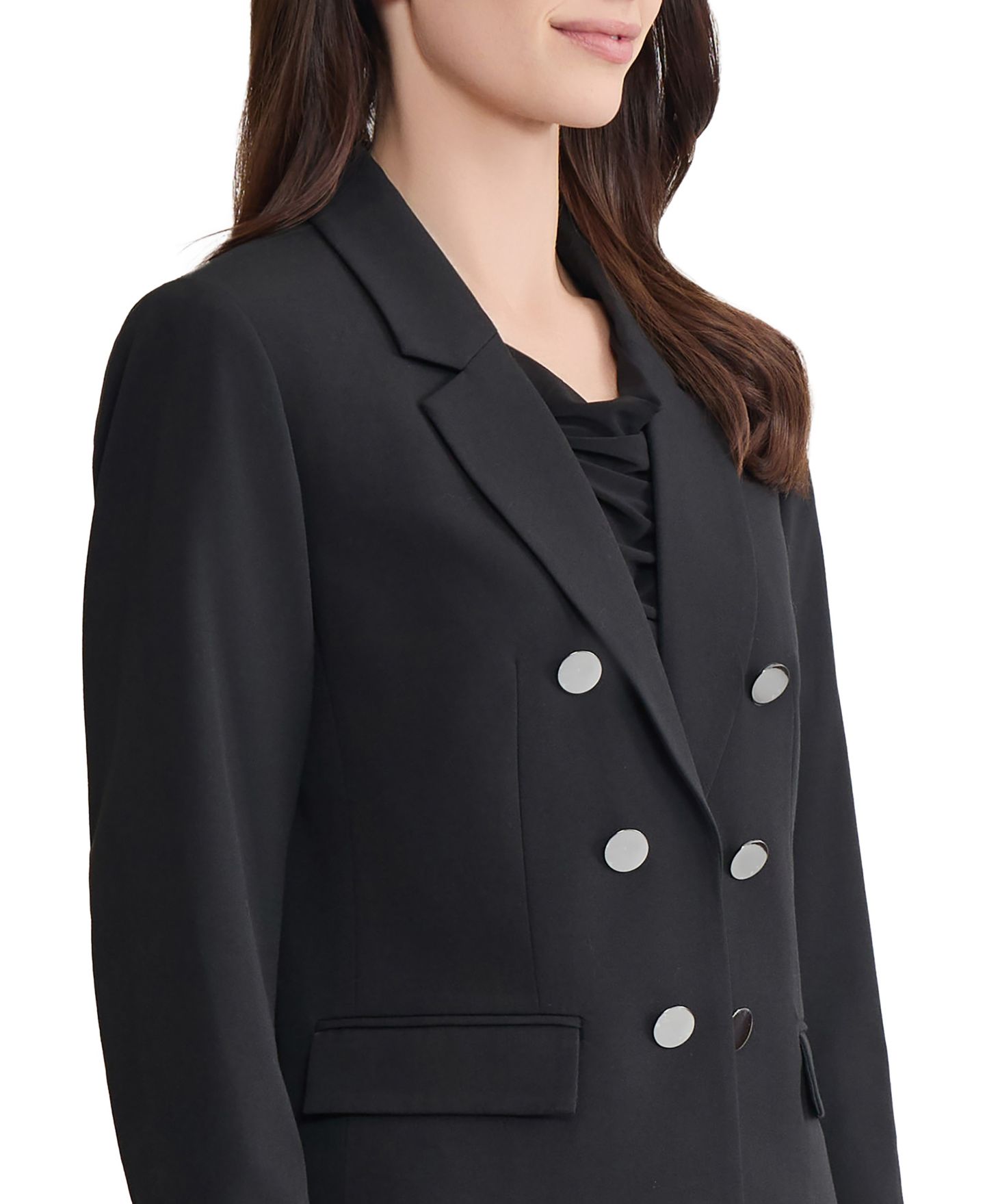 Женский пиджак Jones New York Notch Collar Double Breasted Stretch Blazer, цвет: Чёрный — фото 4