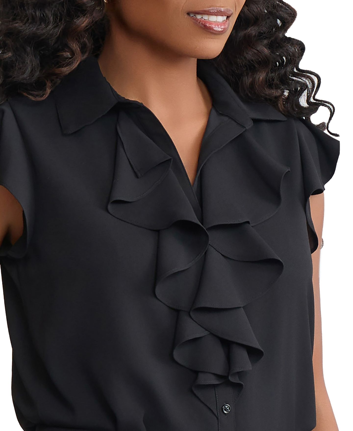 Женский топ Jones New York Ruffle Detail Collared Top, цвет: Чёрный — фото 3