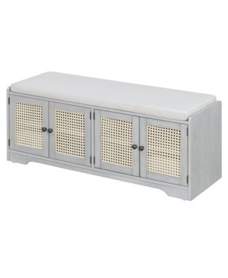 Rustic Wood Entryway Shoe Bench with Cushion and Adjustable Shelves