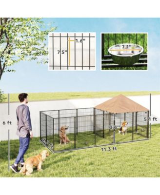 Dog Kennel with Rotating & Adjustable Height Bowls in Coffee
