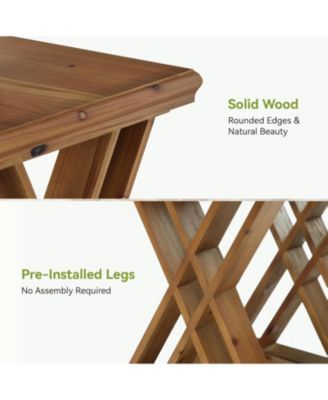 Solid Wood Side Table, Farmhouse Narrow Nightstand, Small Square 2-Tier End Table