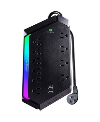 10-Outlet RGB Surge Strip with USB-C and USB Ports for Home Entertainment Power Protection