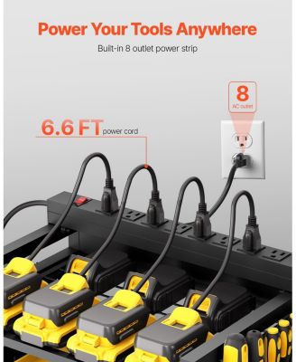 5-Tier Tool Organizer Cart with Charging Station, 8 AC Outlets, Rolling Drill Holder & Tool Battery Storage Rack, Wheels, Garage Use