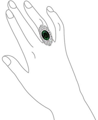 Art Deco Emerald Green Oval CZ Filigree Statement Full Finger Ring Silver Plated